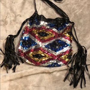Sequin and Fringe Crossbody
